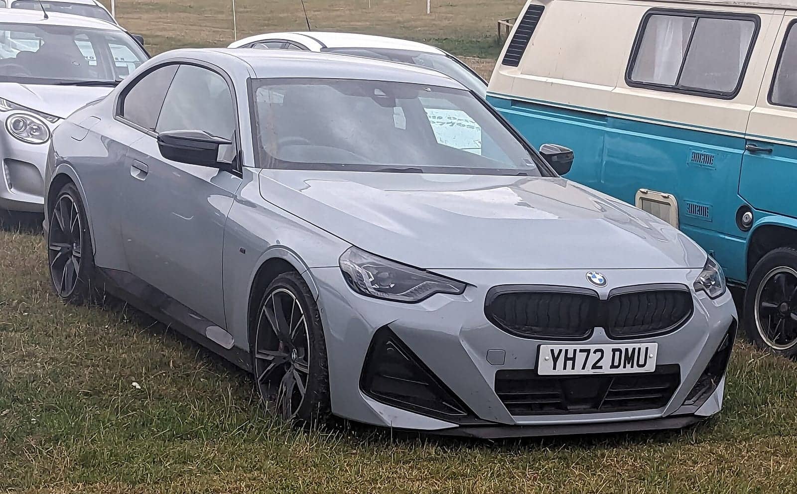 Grey BMW 2 Series coupé, front three-quarter view