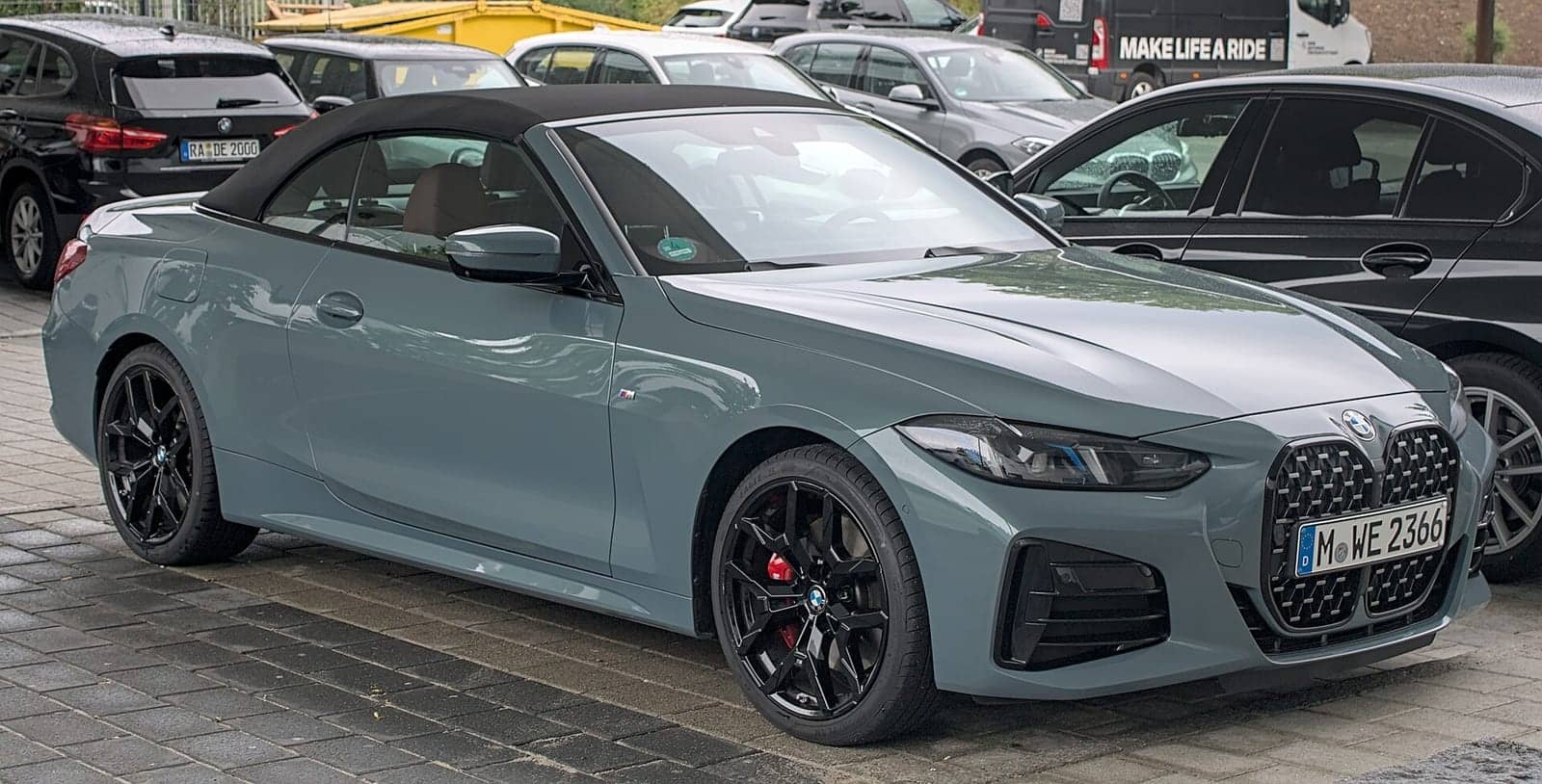 Grey BMW 4 Series convertible (facelift), front three-quarter view