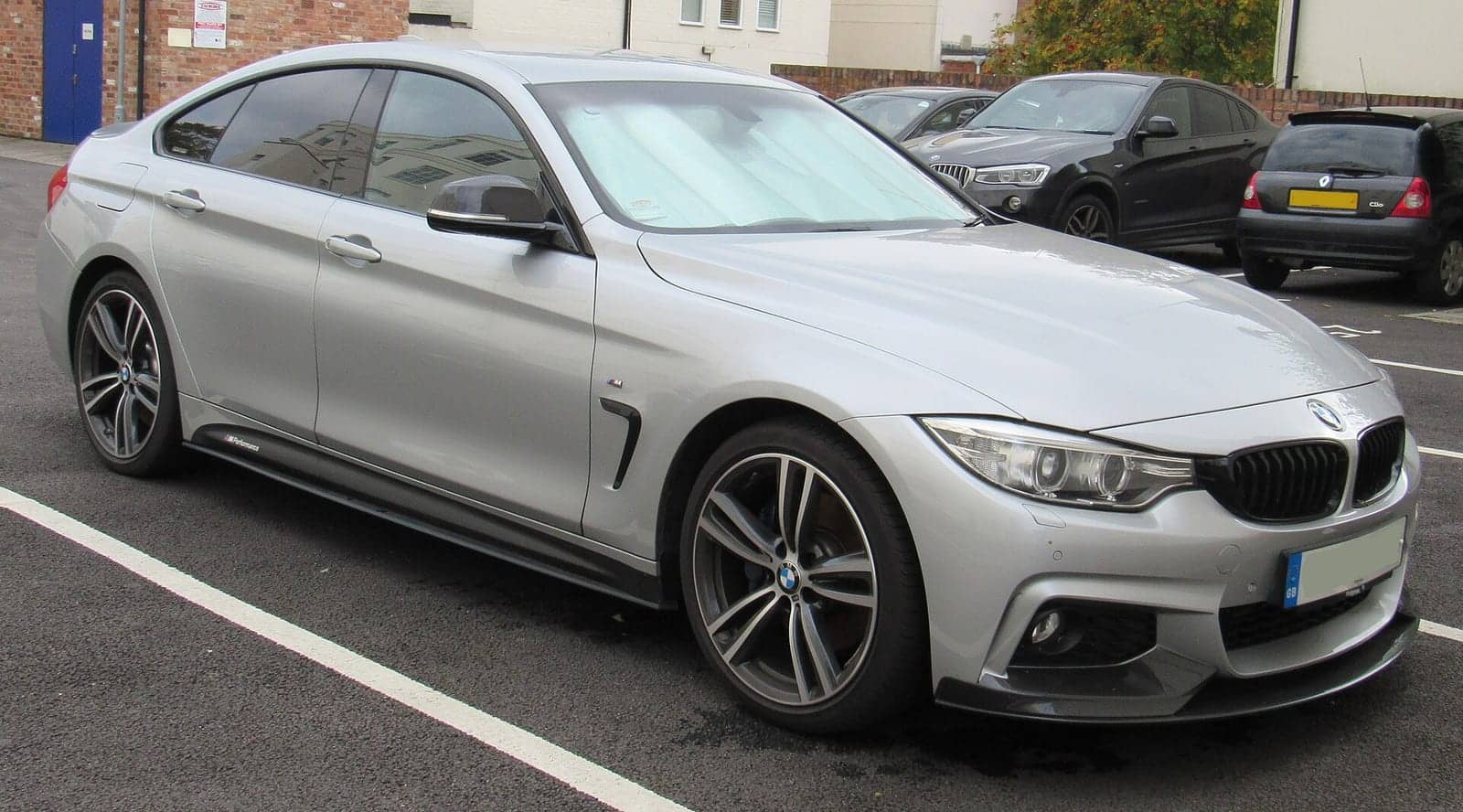 Silver BMW 420i Gran Coupé M Sport, front three-quarter view