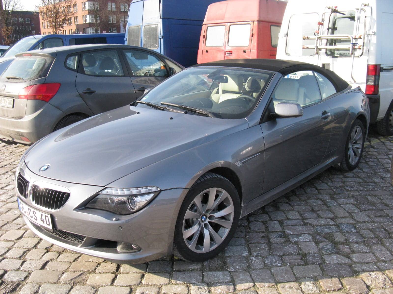 Grey BMW 6 Series convertible (facelift), front three-quarter view