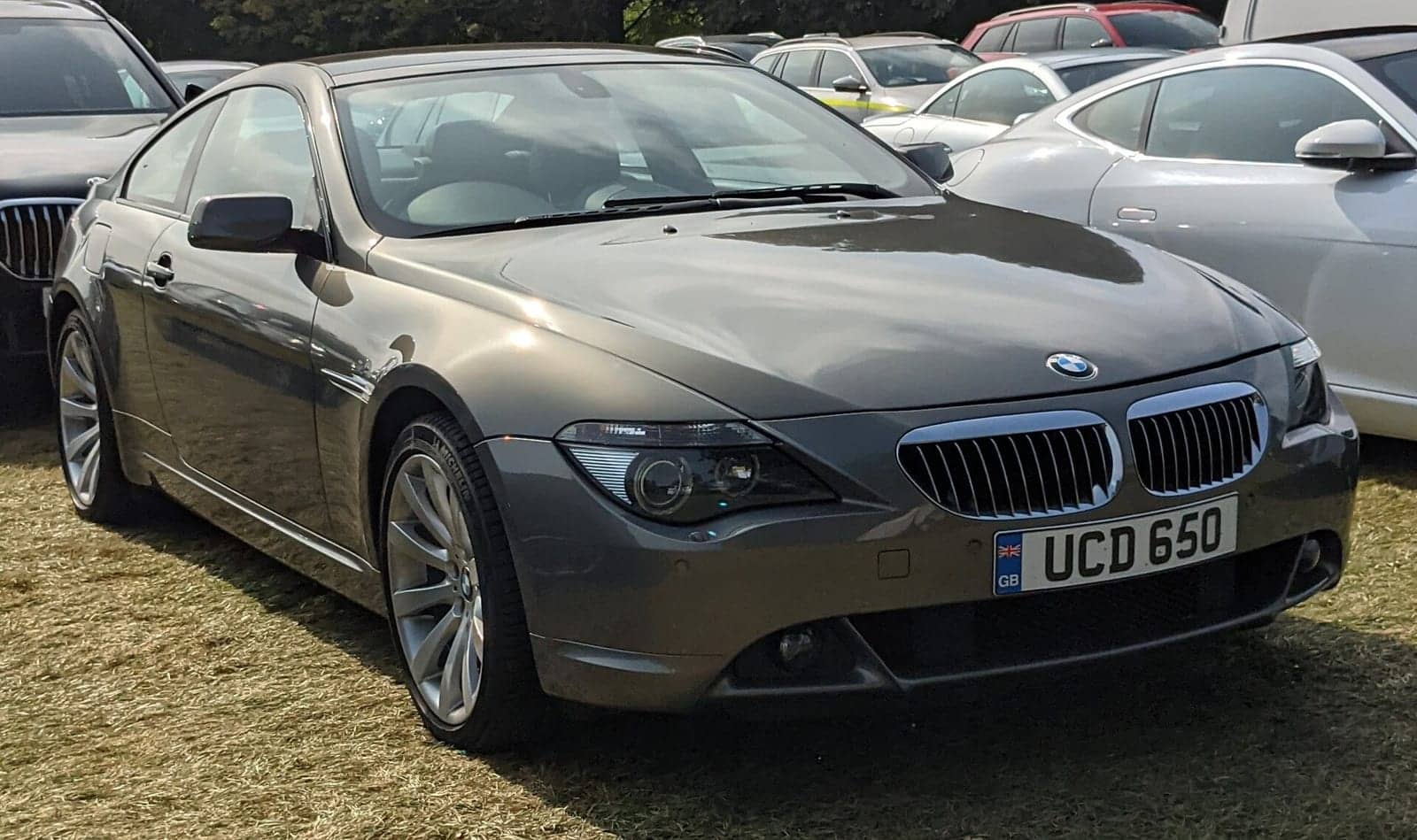 Grey BMW 650i Sport coupé, front three-quarter view