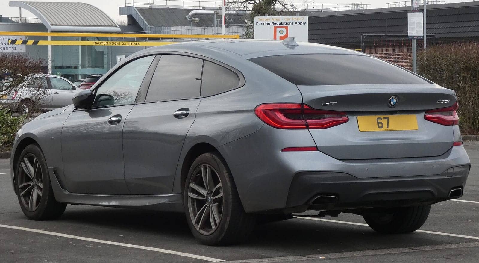 Grey BMW 630i Gran Turismo M Sport, rear three-quarter view