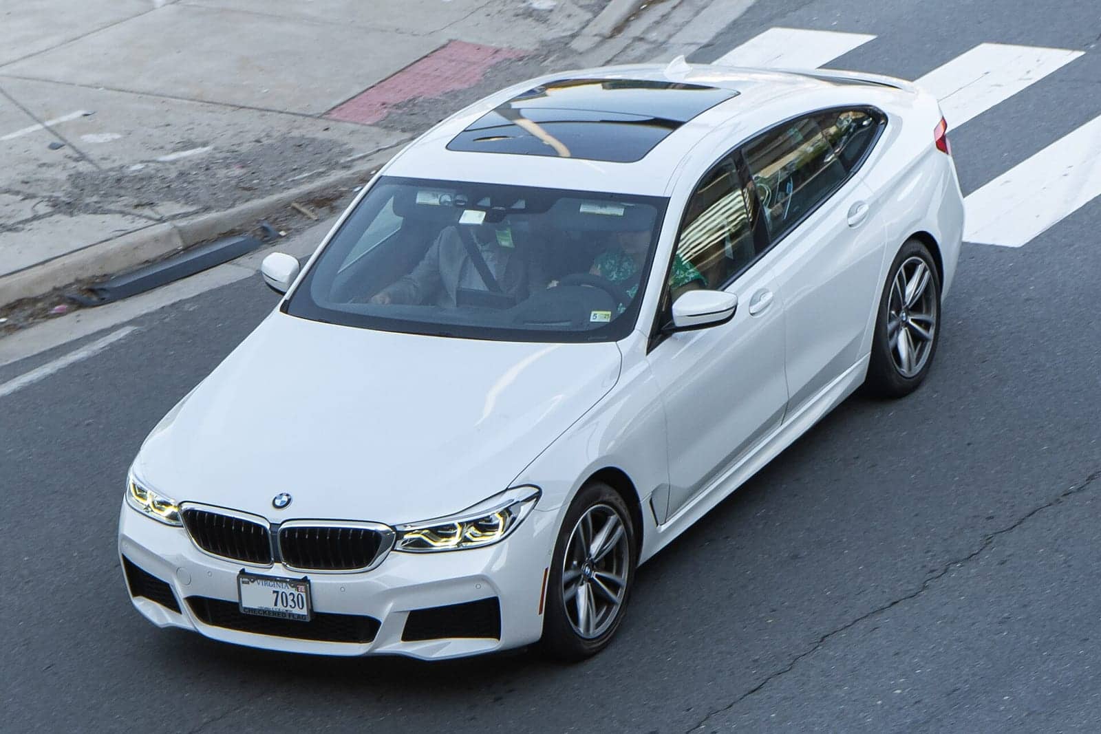 White BMW 640i Gran Turismo seen from above, front three-quarter view